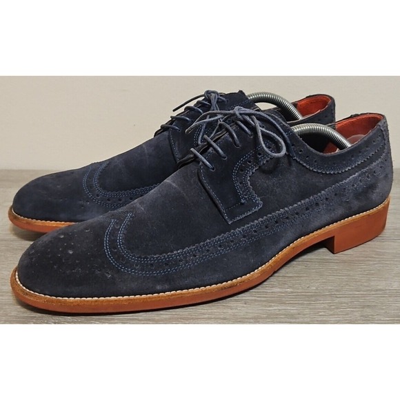 Suitsupply Blue Suede Wingtip Dress Shoes Men's Size‎ 8 / 42 Made In Italy - Picture 1 of 11